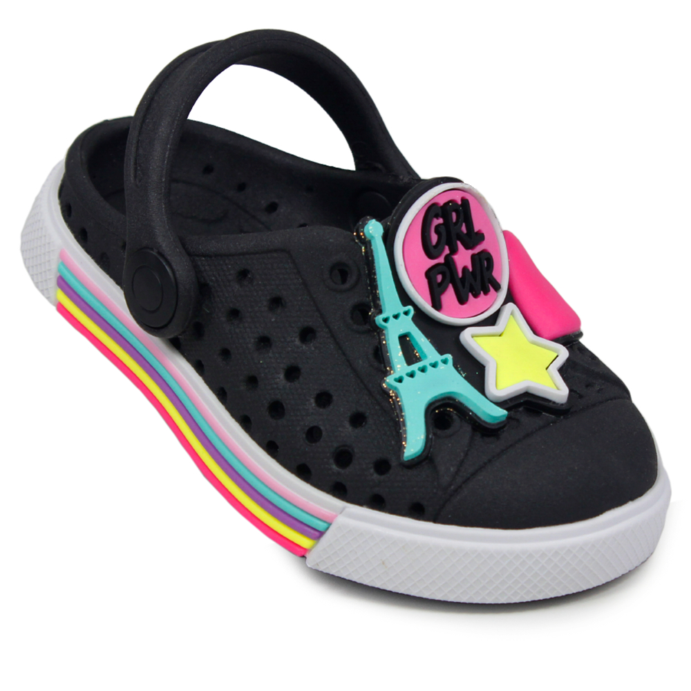 Babuche Infantil Menina Plugt Joy Baby Girl Power Preta Sandália Confortável Enfeite Estiloso Casual em Oferta na Shopee