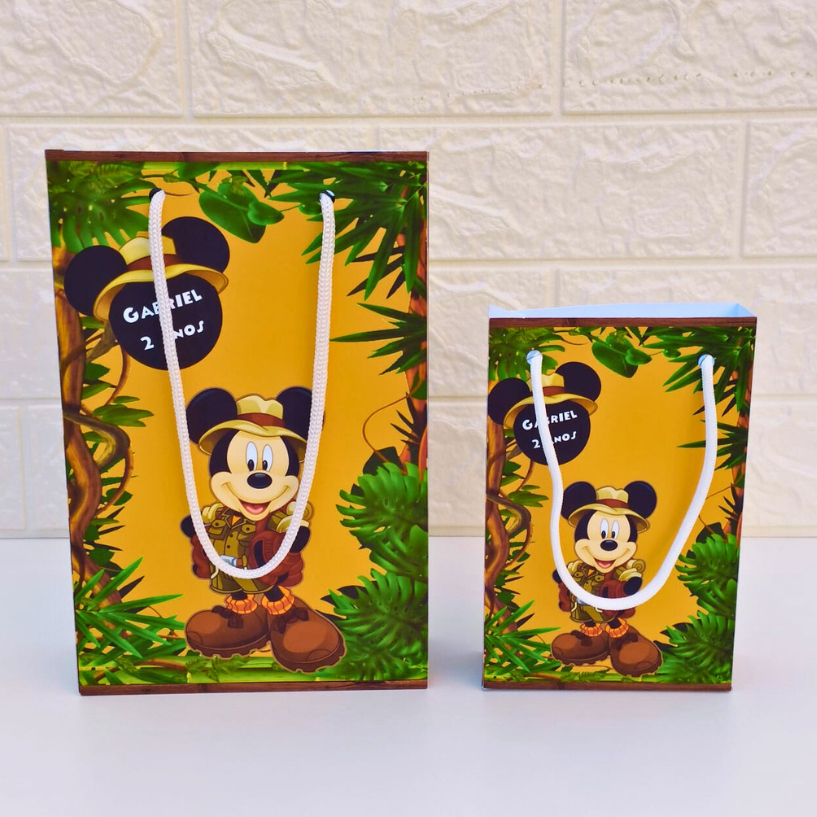 Sacolinha Personalizada Mickey Safari | Lembrancinhas | Sacolinha aniversario | Festa Infantil | Kit Aniversario | Kit