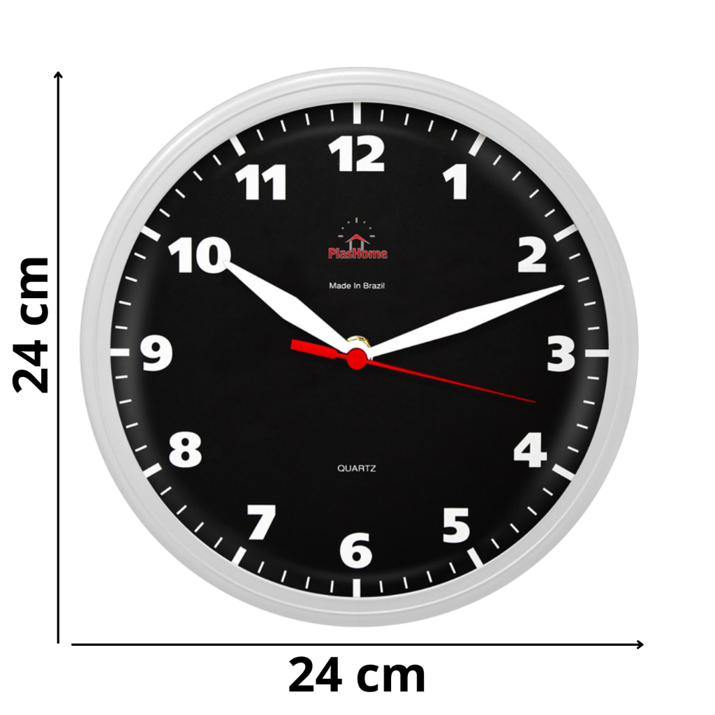 Relógio de Parede Redondo Ômega Branco Preto Plashome Sala cozinha e escritório em Oferta na Shopee