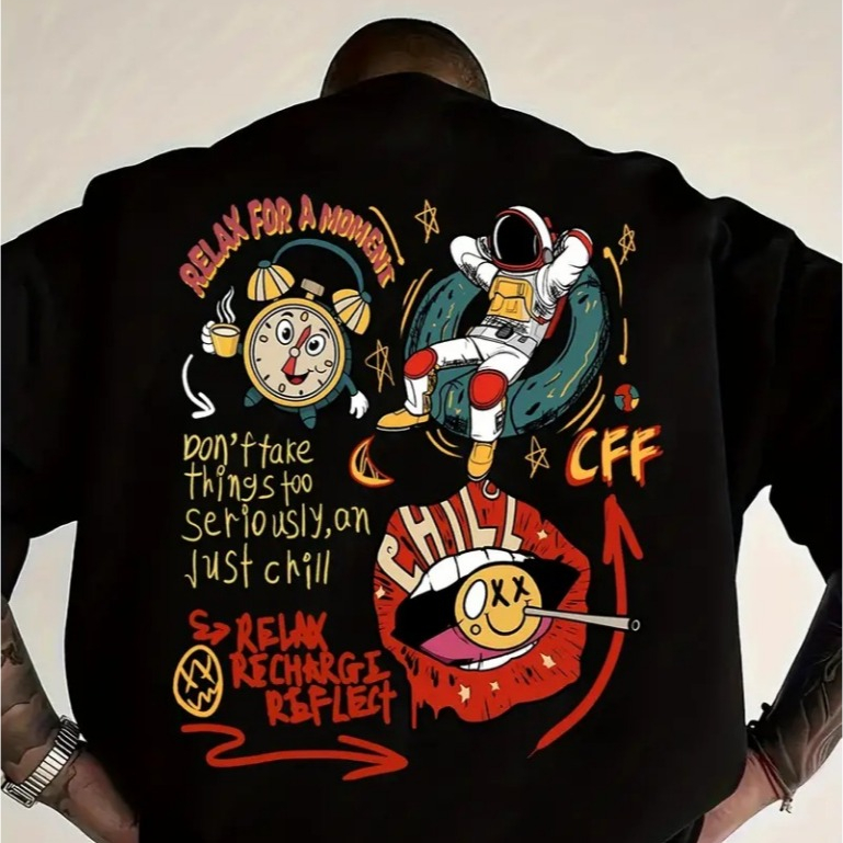 Camiseta Básica Astronauta Relax Chill Algodão Costura Reforçada Unissex StreetWear Algodão