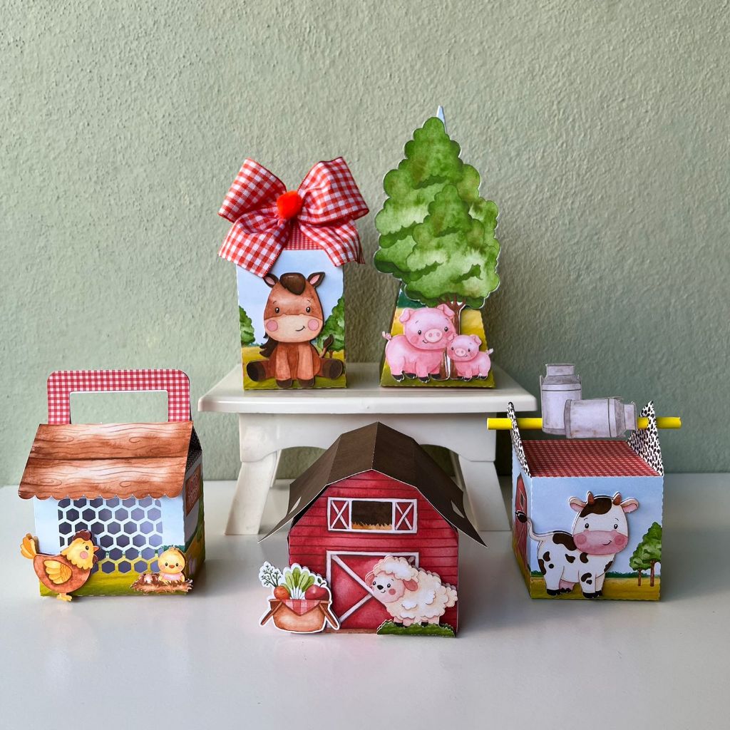 Kit Festa - Lembrancinhas Personalizadas Fazendinha Menino - Caixinha Personalizada - Papelaria Personalizada