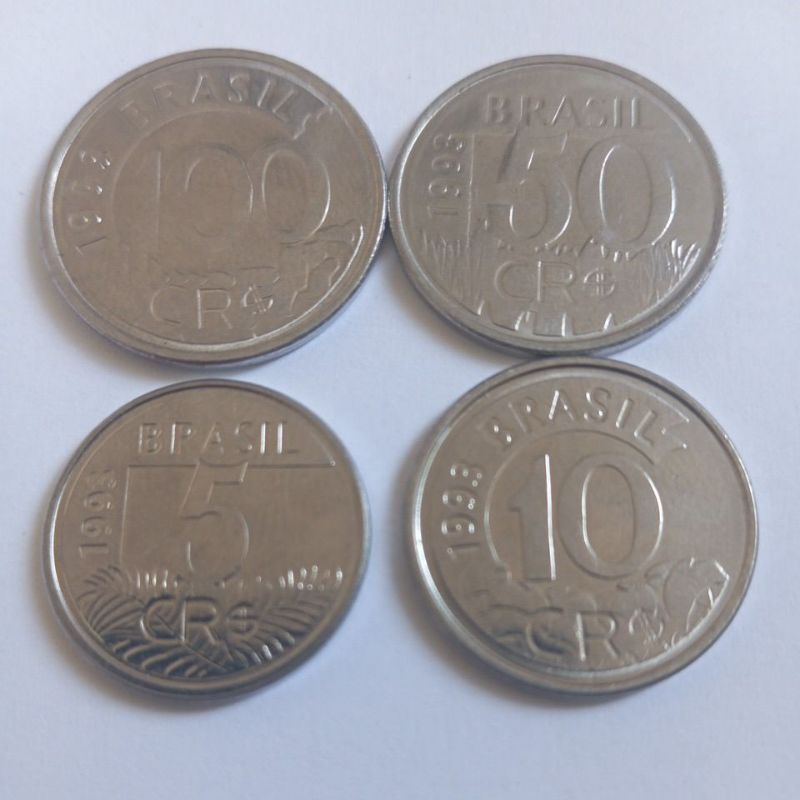 set completo 1993 e 1994 100 cruzeiros reais lobo guará, 50 cruzeiros reais onça pintada , 5 e 10 cruzeiros reais
