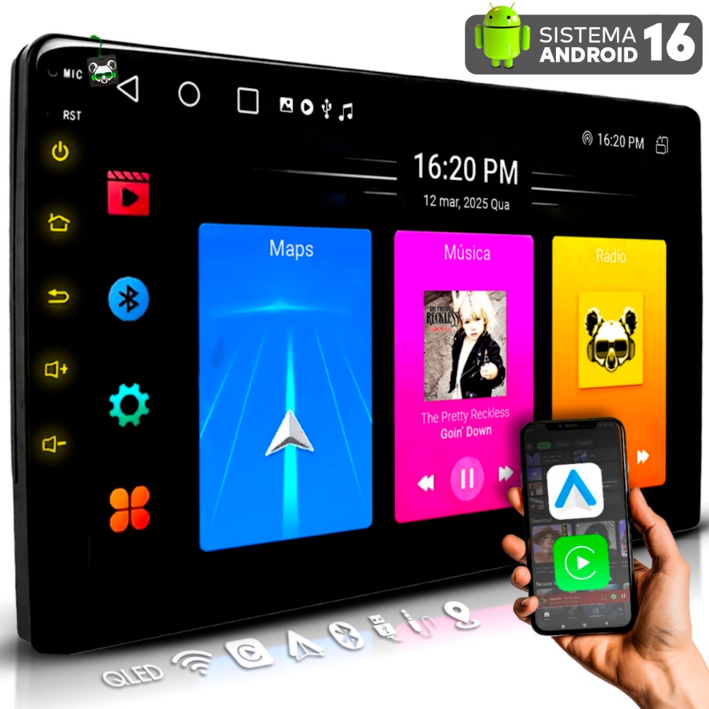 Multimídia Android 9 Pol Quadcore 2GB QLED 2 Din C/ Android Auto Carplay Sem Fio em Oferta na Shopee