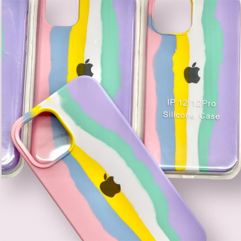 Capa Capinha Case Colorida Arco Iris de Silicone Aveludada Para Iphone 7/8 Plus / XR / 11 / 11Pro Max / 12 Pro