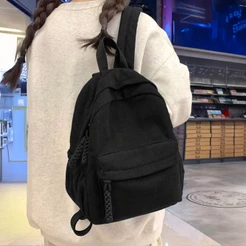 Mochila Feminina Masculino de Veludo Cotelê com Grande Capacidade Para Trabalho Para Estuda Para Viagem