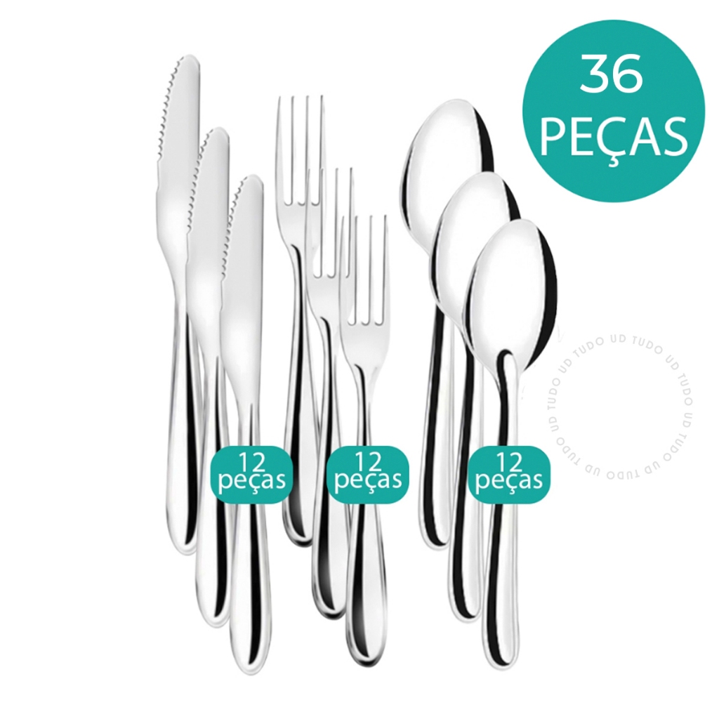 Jogo de Talheres 18/36 peças Aço Inox Facas, Garfos de Mesa, Colheres