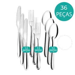 Jogo de Talheres 18/36 peças Aço Inox Facas, Garfos de Mesa, Colheres