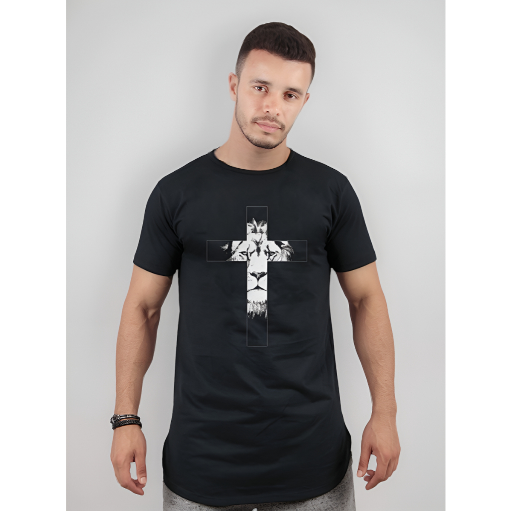 Kit com 3 Camiseta Masculina Estampadas Gospel Longline oversized Manga Curta Algodão Evangélica