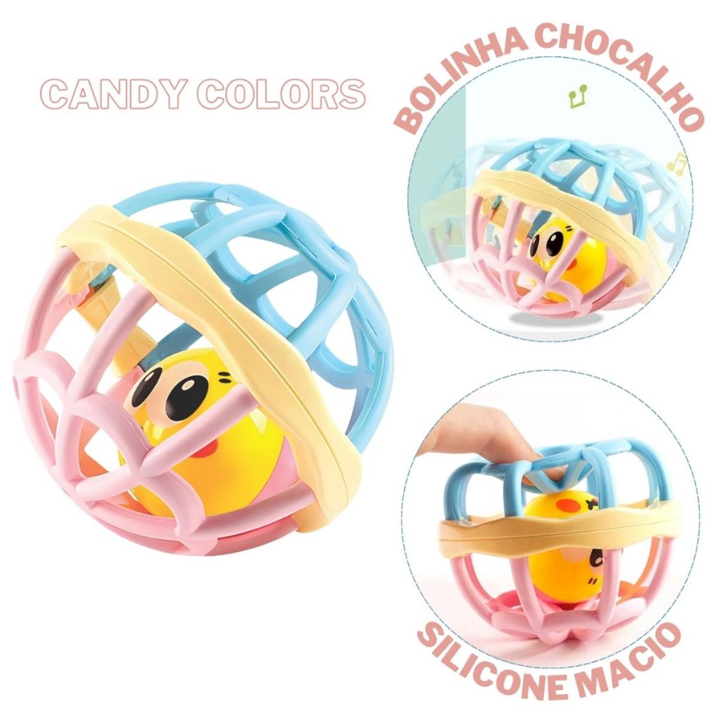 Brinquedo Bolinha Chocalho Macio Silicone Bebe Sensorial Chocalho Bebes Baby Mordedor Macio Dutoys