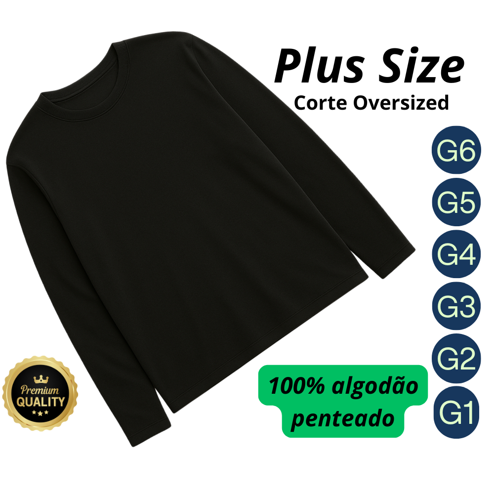 Camiseta Plus Size Masc PROMOÇÃO G6 G5 G4 G3 G2 G1 100% Algodão Manga Longa Camisa Básica Oversized