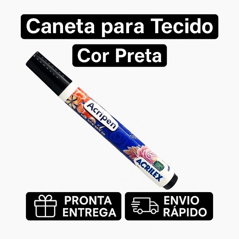 Caneta para Tecido Acrilex Preta - Acripen - Personalização - Artesanato - DIY - Papelaria em Oferta na Shopee