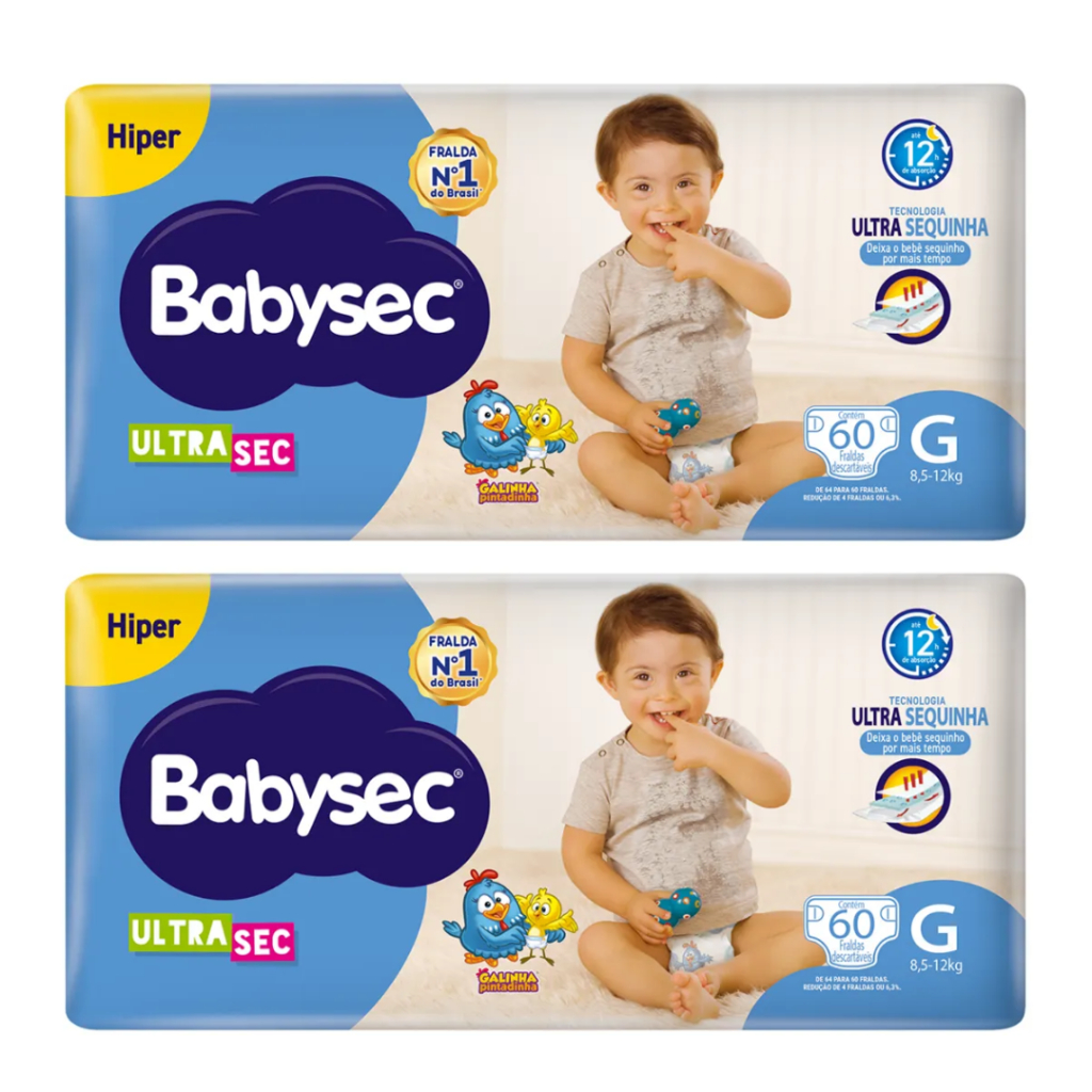 Kit 2 Fraldas Babysec Hiper Tamanho G - 120 Unidades