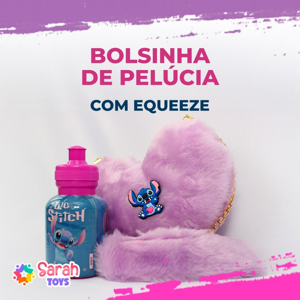 STITCH BOLSA PELUCIA **BRINDE**UMA GARRAFA DE AGUA. em Oferta na Shopee