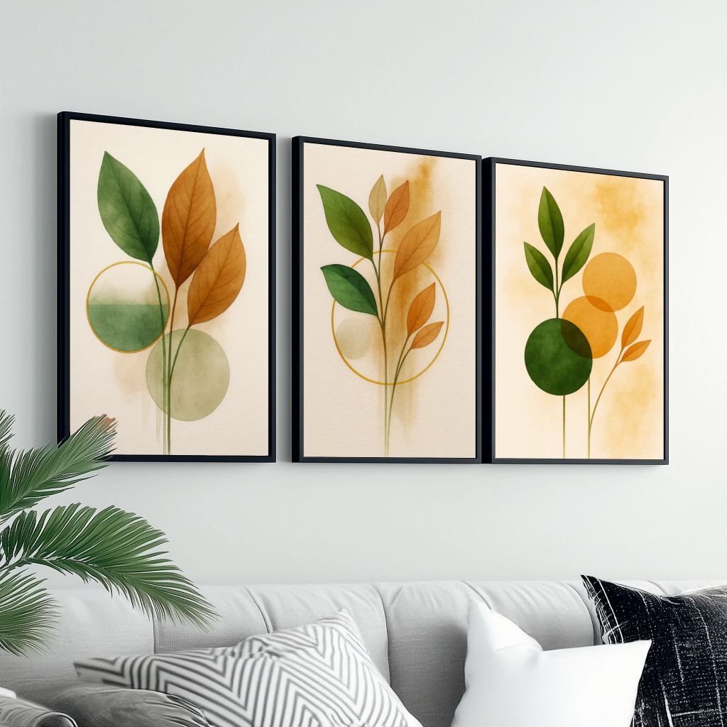Trio Quadros Decorativos Com Moldura 50x70 Grande Moderno Para Sala Quarto Escritório — imagem 2 de 2