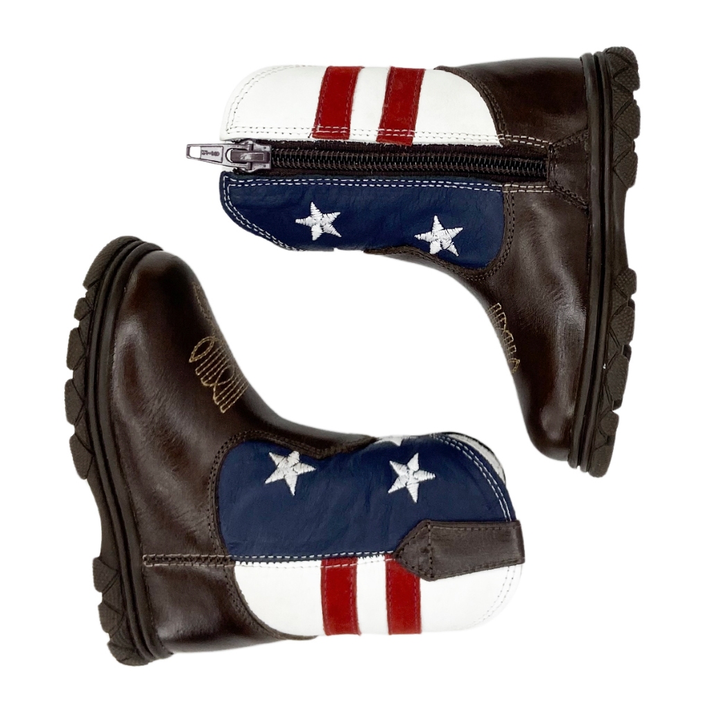 Bota Texana Infantil Botinha Couro Legitimo USA Estados Unidos Cano Medio Confortavel Country Rodeio