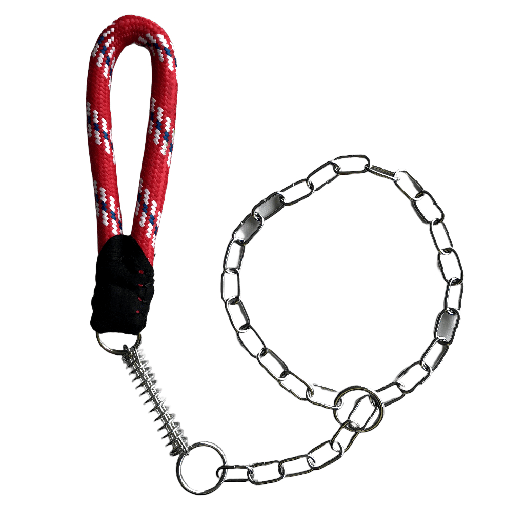 Guia E Enforcador Corrente 70cm Com Cabo Corda 16mm E Mola – P/ Adestramento Cães Médio Grande Porte