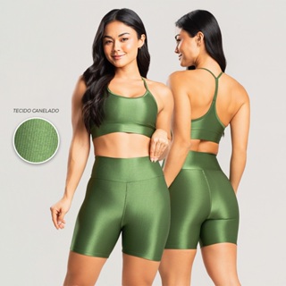 Conjunto fitness canelado academia top short feminino com brilho premium em Oferta na Shopee