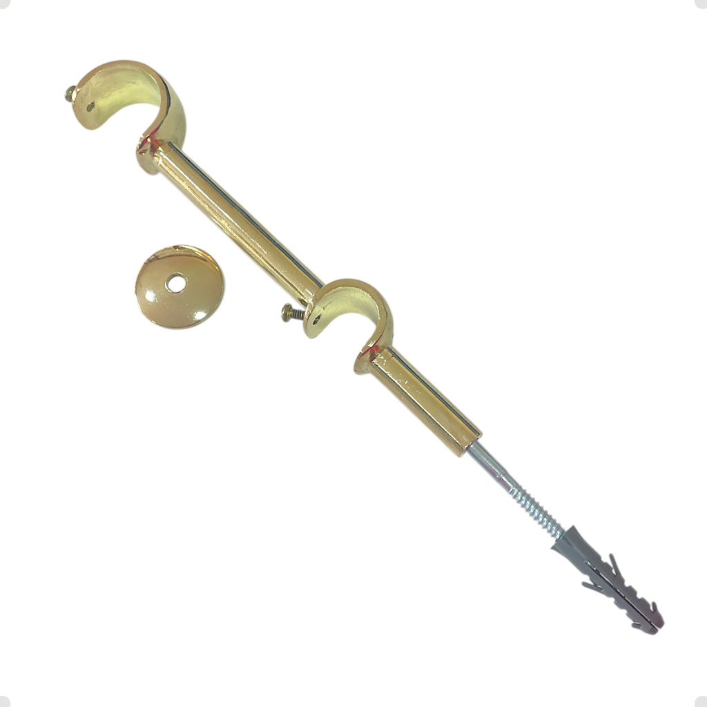 Suporte Varão Duplo Alongado Parede 19/28mm Dourado - Kit 1/2/3/4/5/6 Unidades