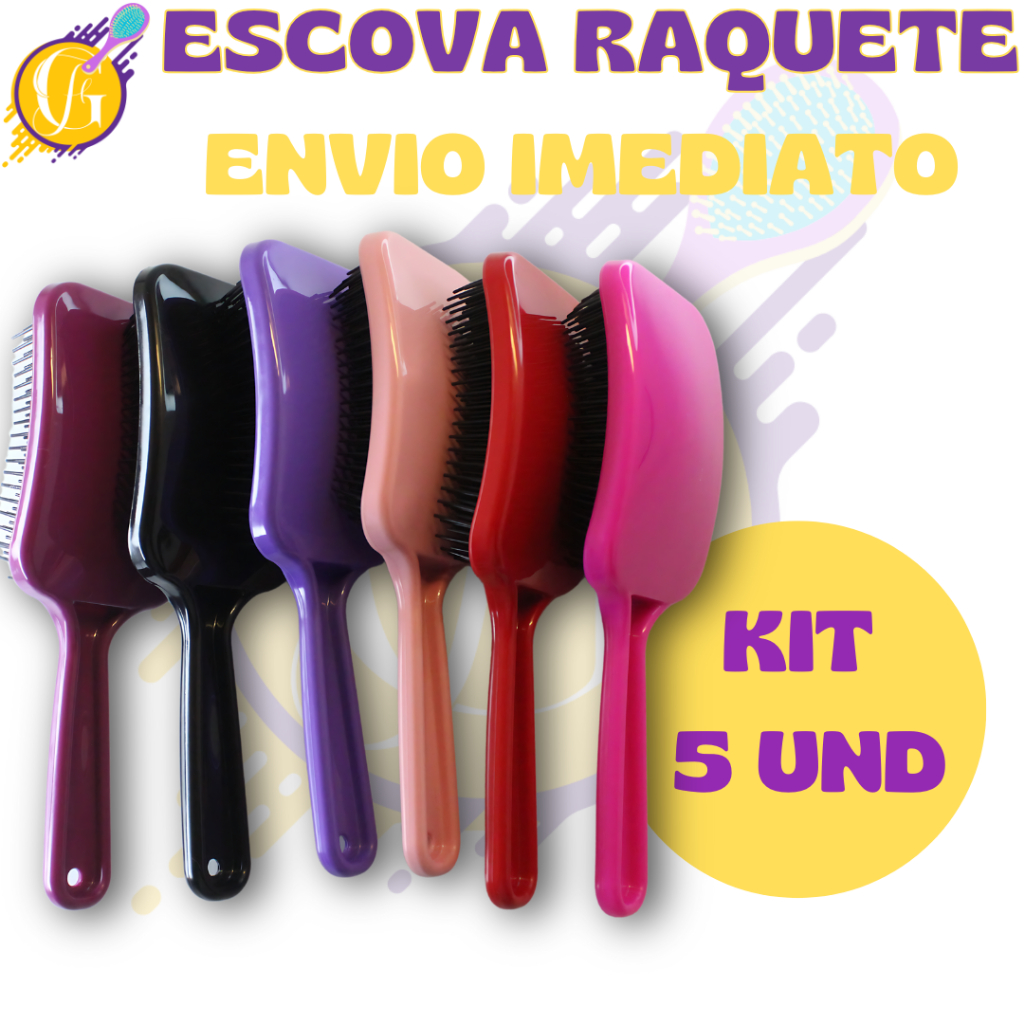 Kit 05 Escova Raquete -Flex Anti Frizz - Pra Cabelo - Para Desembaraçar Cabelos - Glamour Feminino