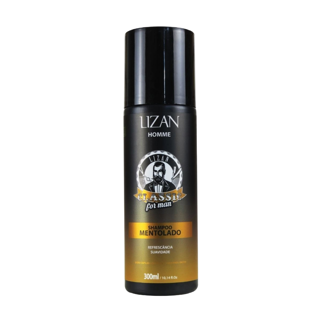 Shampoo Barba Cabelo Lizan Silver Line Classic Mentolado 300ml Limpeza profunda e refrescância