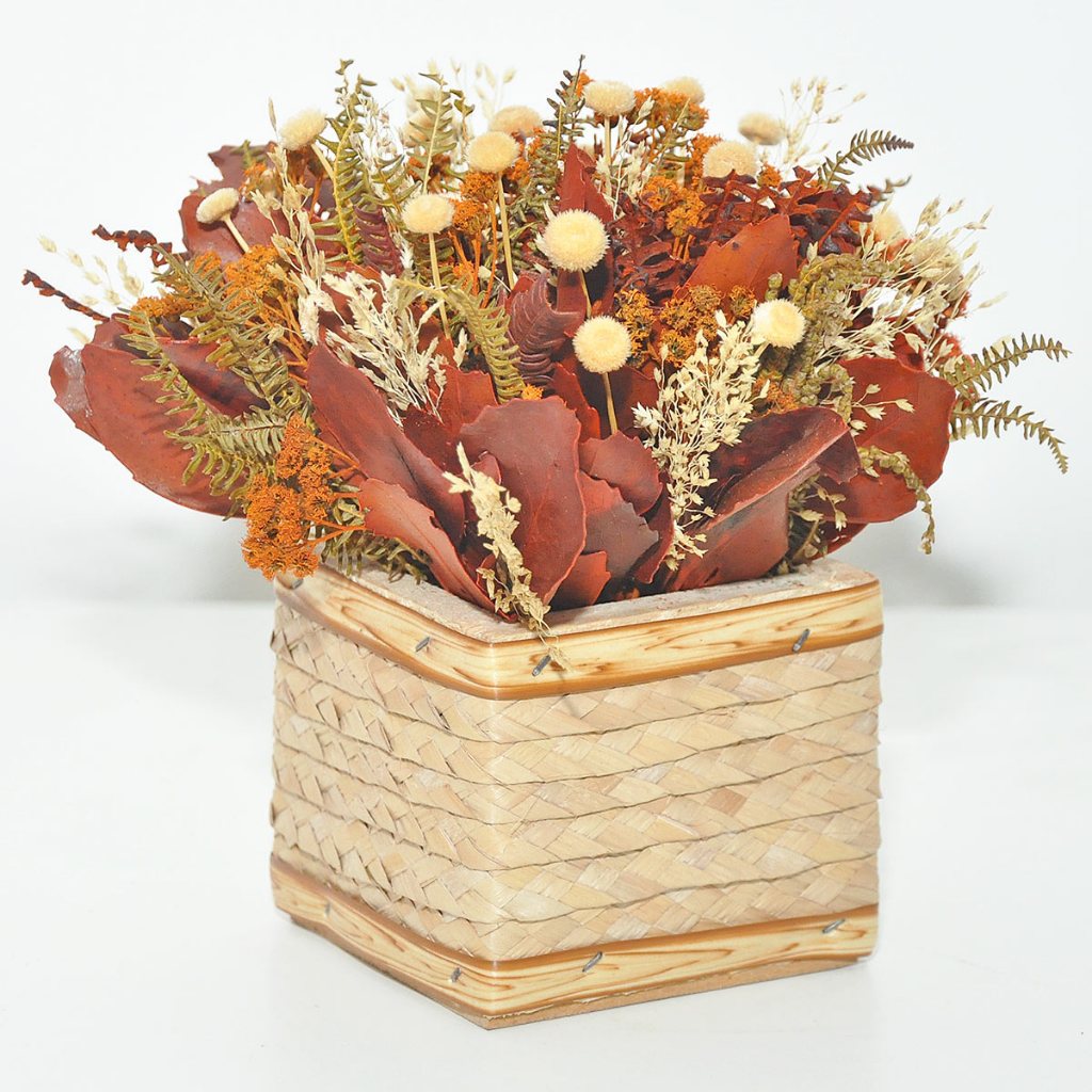 Arranjo vaso decoração flores desidratadas rústico pequeno cachepot de palha artesanal em Oferta na Shopee