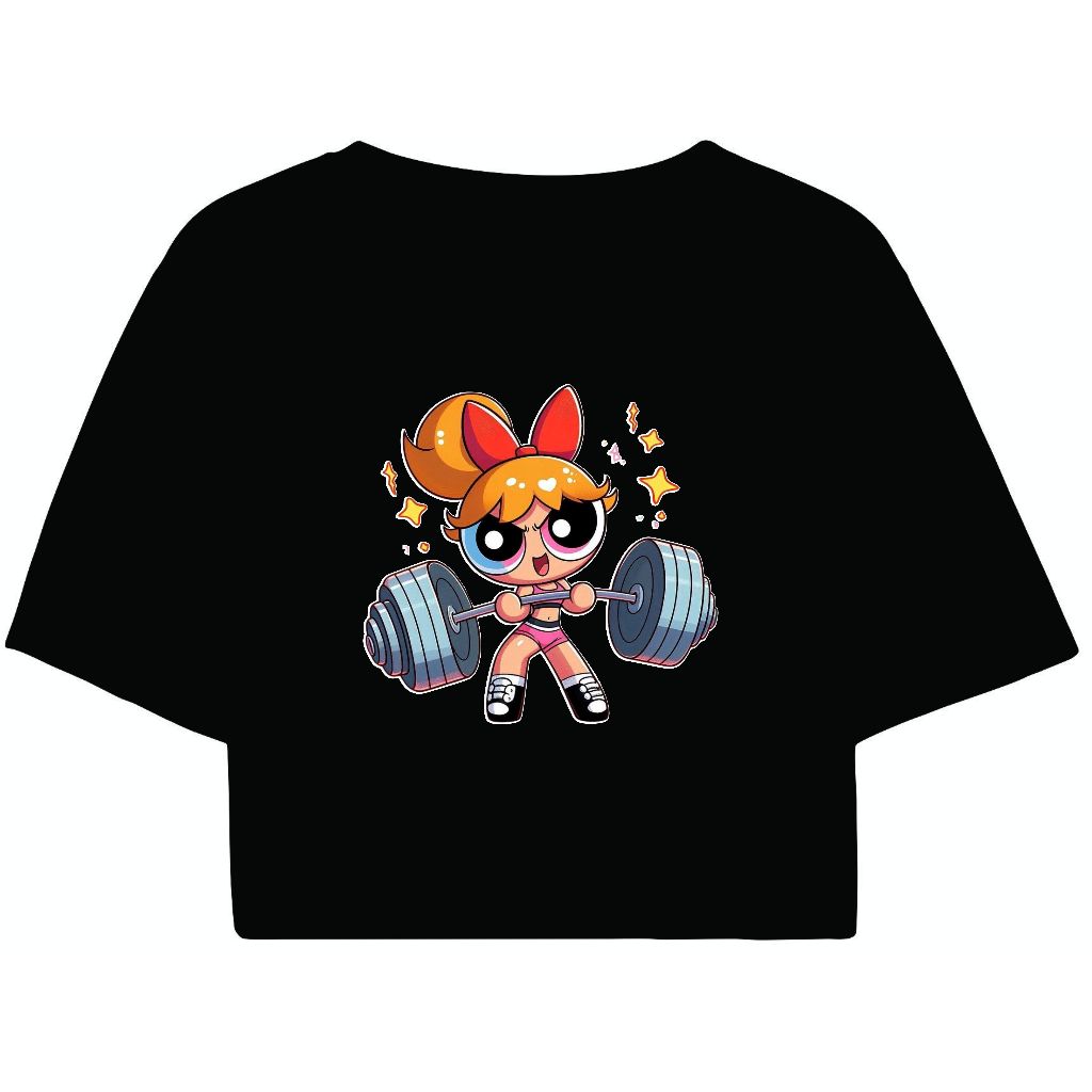 Cropped Feminino Preto Tumblr blogueira Superpoderosas FLORZINHA NA ACADEMIA feminina manga curta em Oferta na Shopee