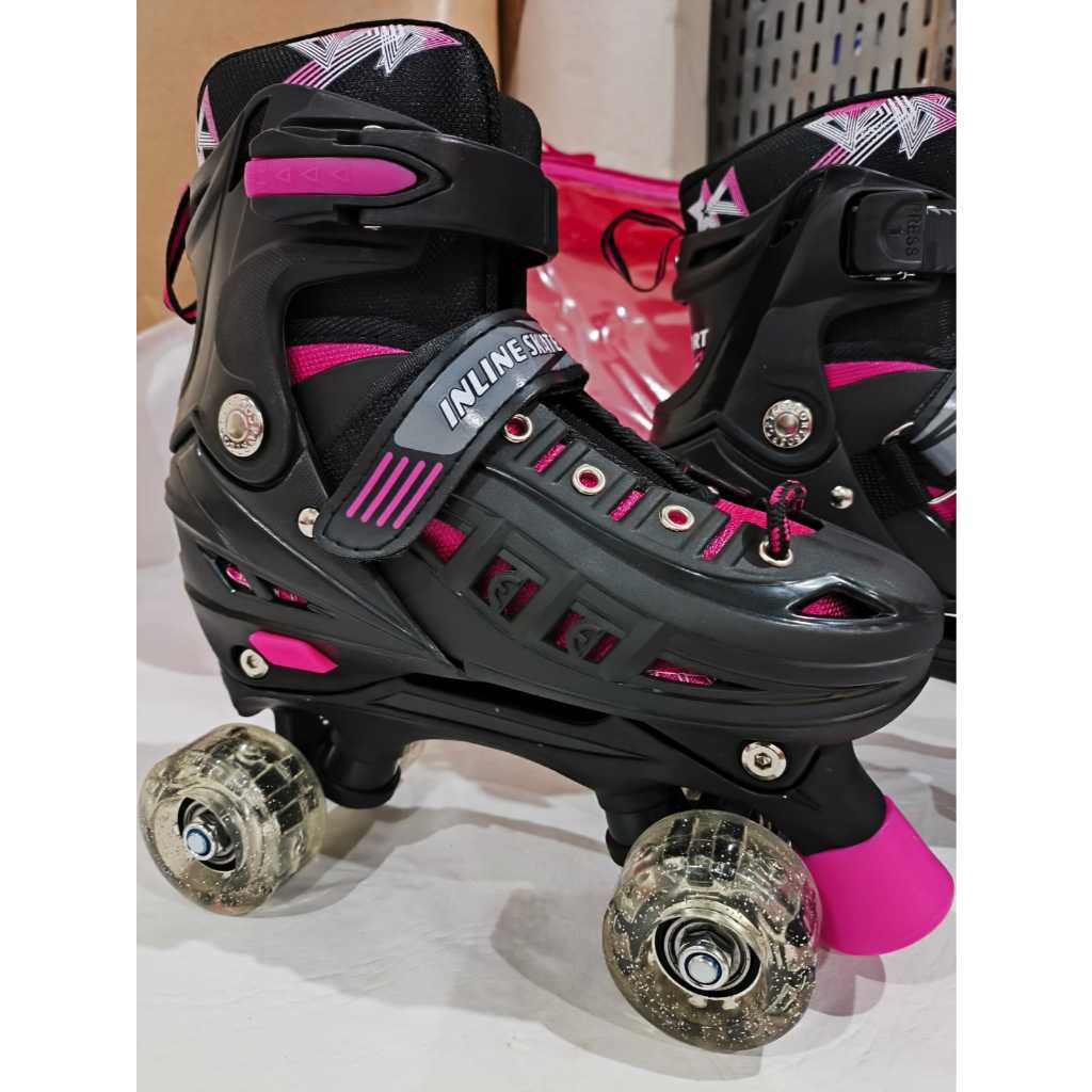 patins infantil quad rosa com led com kit proteção rosa em Oferta na Shopee