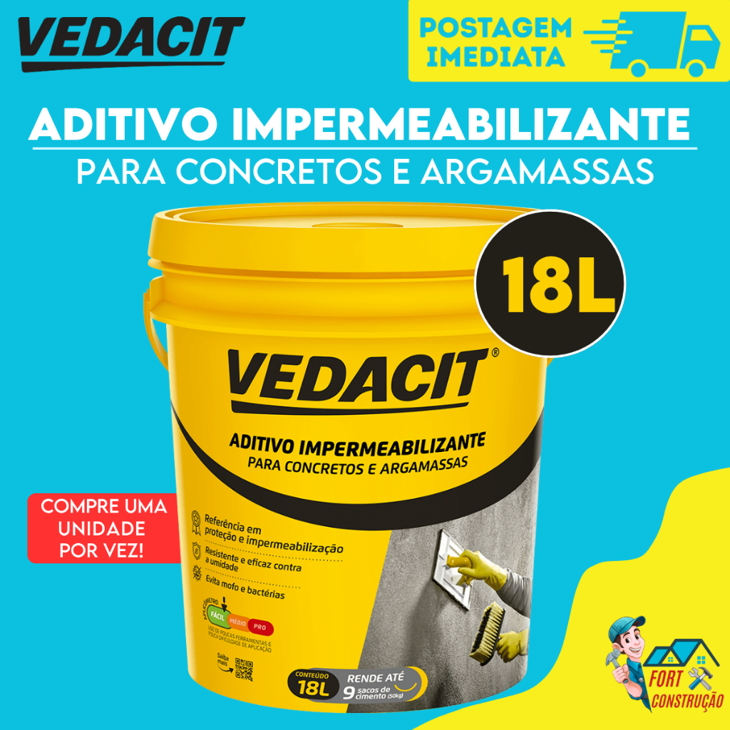 Aditivo Impermeabilizante Vedacit 3,6L 18L  - VEDACIT - Concreto e argamassa em Oferta na Shopee