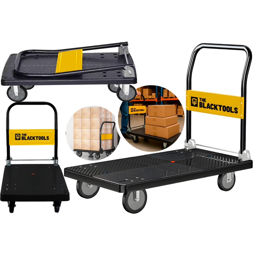Carrinho De Carga Plataforma Capacidade 300kg Dobrável Com Reforço The Black Tools em Oferta na Shopee