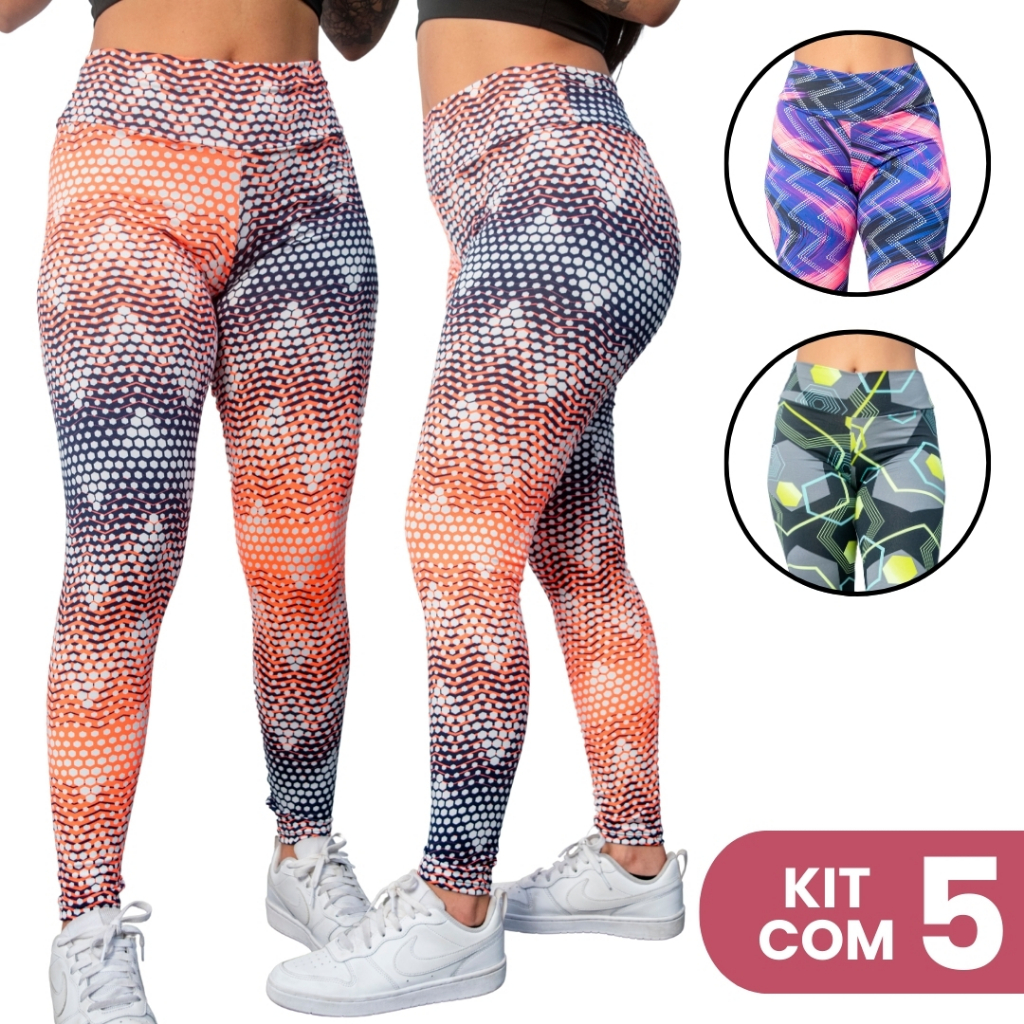 kIT 5 Calças Legging Suplex Estampada Fitness Academia Ginástica Crossfit