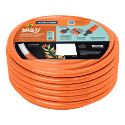 Tramontina Mangueira Multi 1/2" Laranja em PVC 3 Camadas com Engates Rápidos e Esguicho