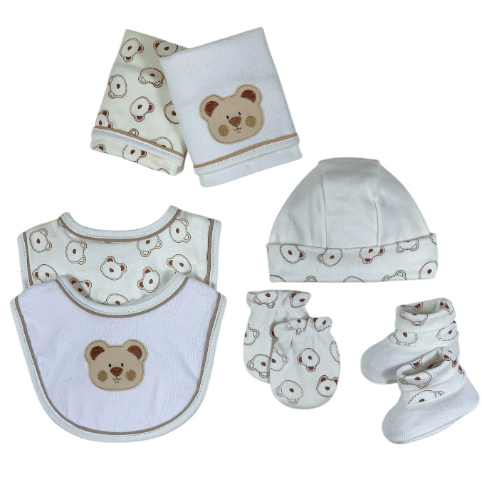 Kit RN Bebe Menino Menina Toalha Boca Touca Luva Pantufa Babador Impermeável Enxoval