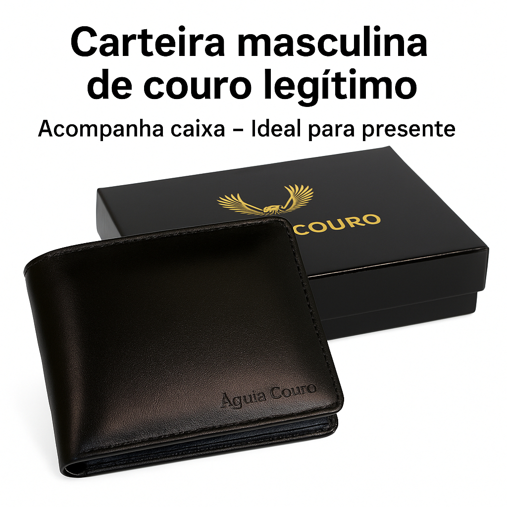 Carteira Masculina Couro Legítimo Águia com Caixa Presente