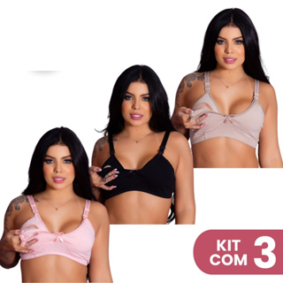Kit 3 Sutiãs de Amamentação Cotton Gestante Confortável Prático Fecho Fácil Maternidade Pós Parto em Oferta na Shopee