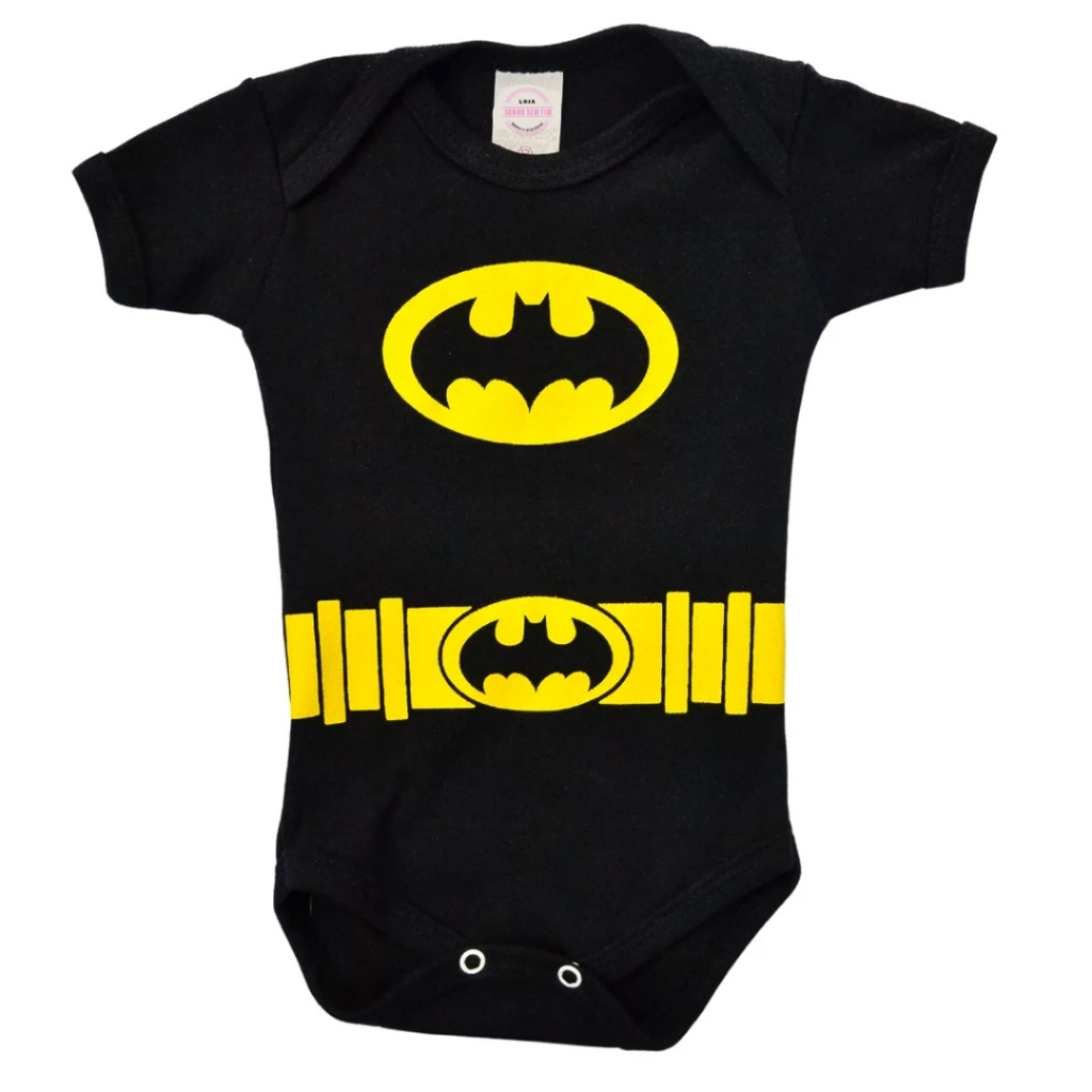 Body de Bebê Personagens Super Herois Batman PRETO Body Mesversario Temático