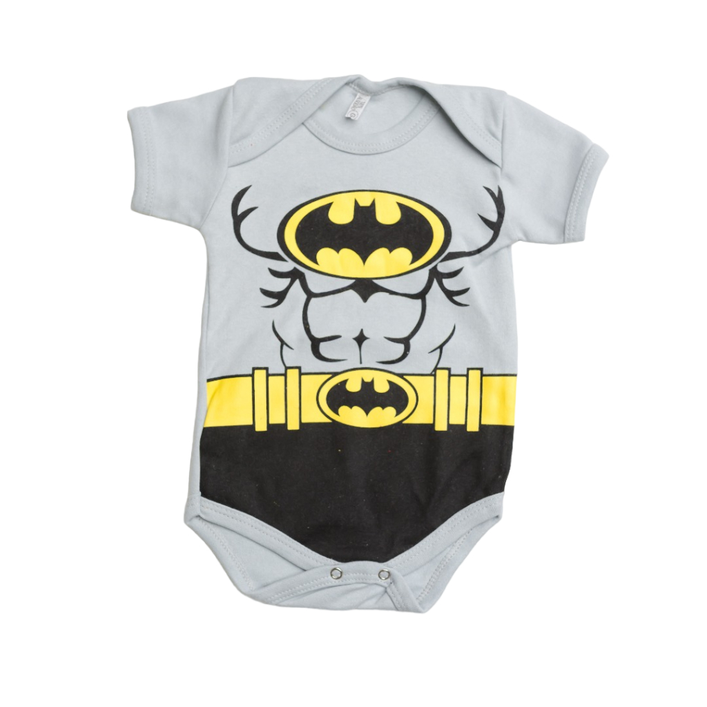 Body de Bebê Personagens Super Herois Batman CINZA Body Mesversario Temático