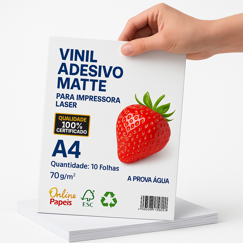Vinil Adesivo Matte Fosco A4 Branco 10 Folhas Prova d'Água Para Impressora Laser
