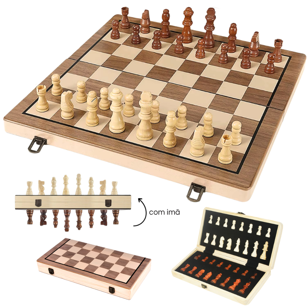 Jogo Xadrez Com ou Sem Imã Madeira 29x29 Cm Tabuleiro Profissional em Oferta na Shopee