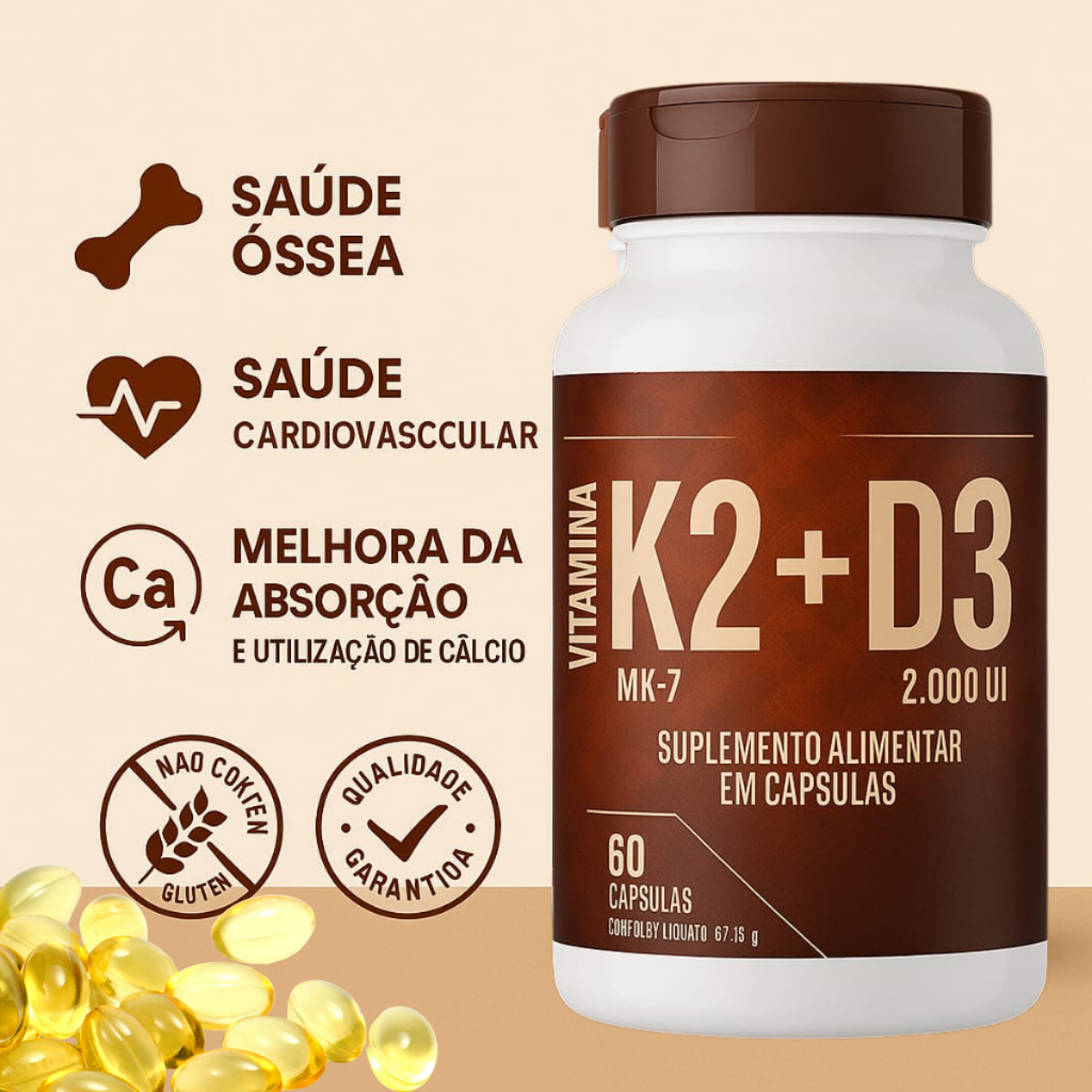 VITAMINA D3 + K2 MK7 700 MG 60 CAPSULAS OSSOS DENTES FORÇA ALTA ABSORÇÃO em Oferta na Shopee