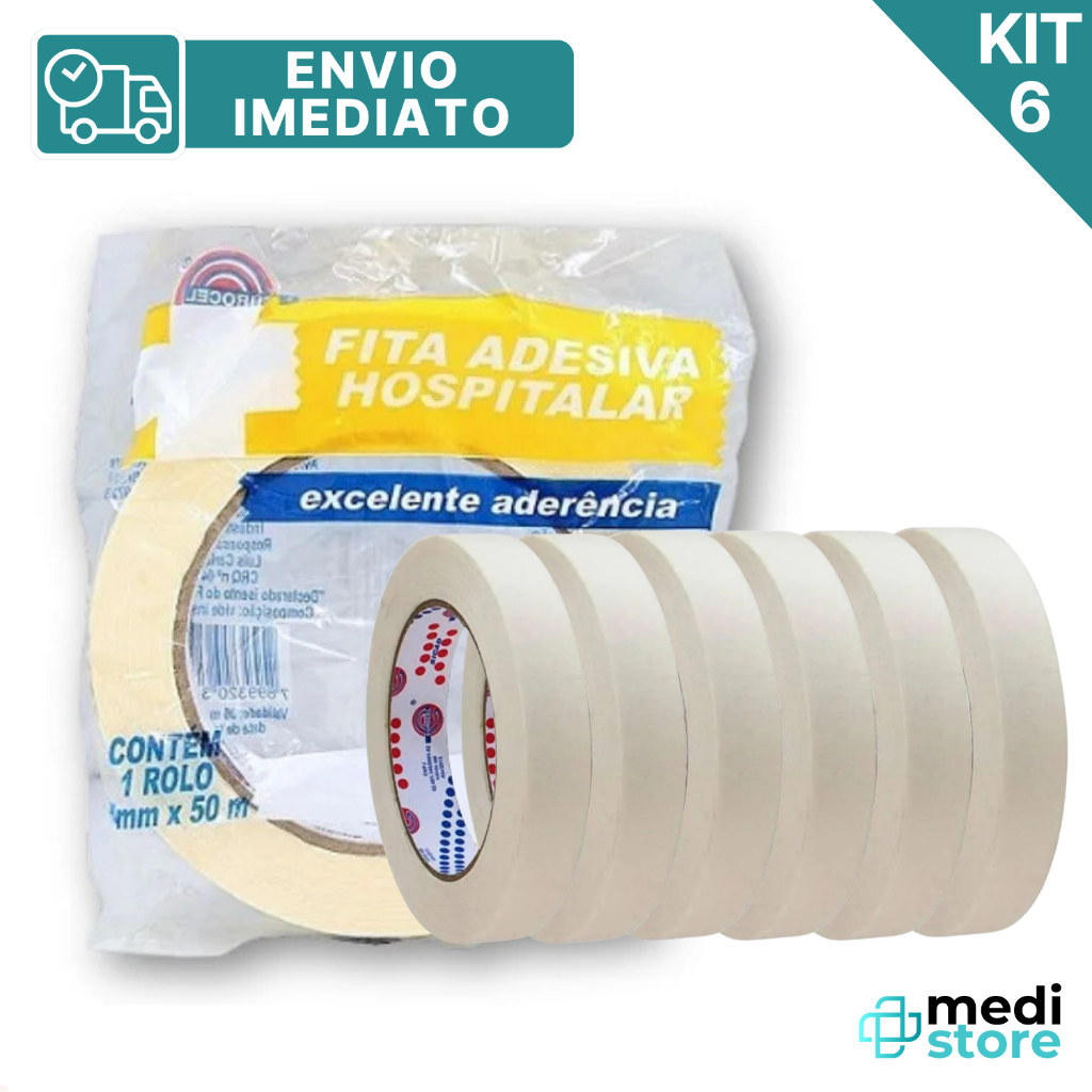 Kit com 6 - Fita Adesiva Crepe Hospitalar 16mm X50mm Eurocel - Envio Imediato