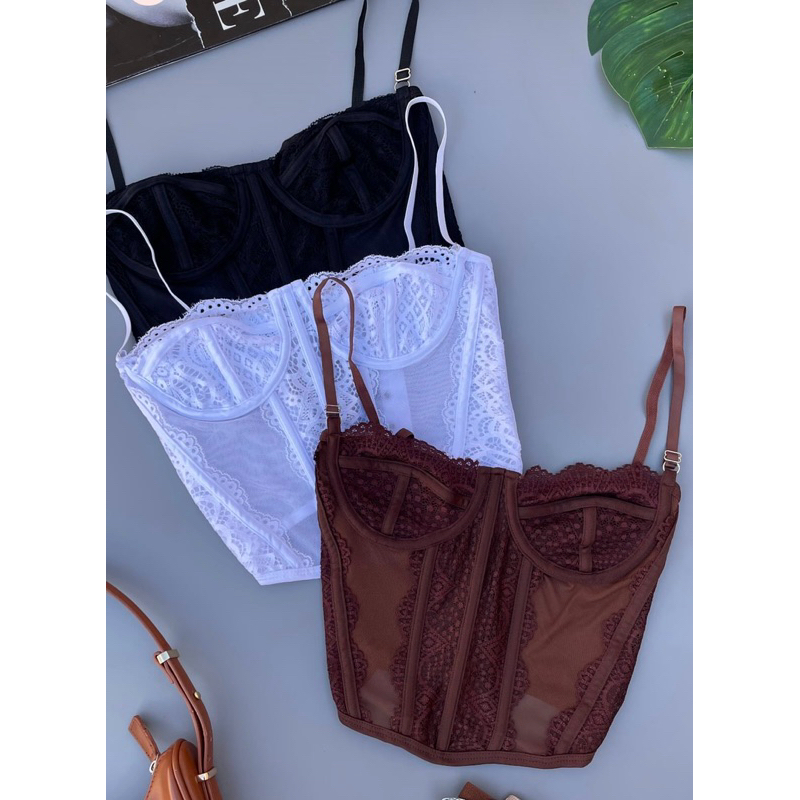 Copped feminino Corset Renda Corselet alça com regulagem.