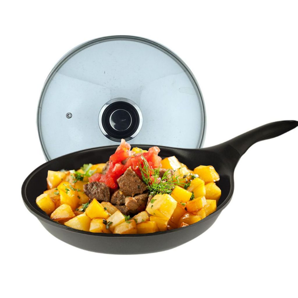 Frigideira Antiaderente Titânio 28cm Grande Com Tampa De Vidro