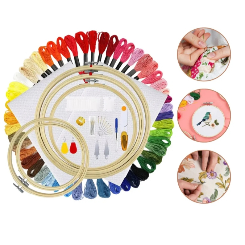 Kit Bordado Iniciantes com Bastidores de Bambu Completo QUTEX em Oferta na Shopee