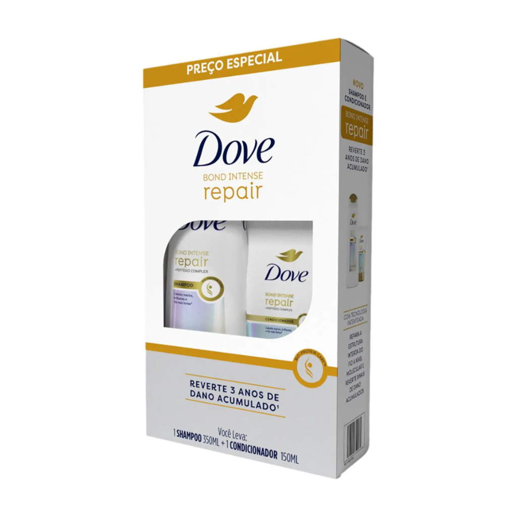 Detalhes do Kit Dove Bond Intense Repair Shampoo 350ml + Condicionador 150ml