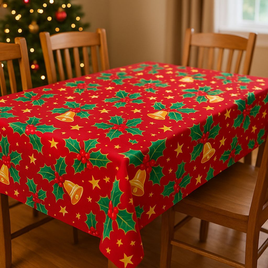 Toalha De Natal Mesa 4 e 6 Lugares Cadeira Com Viés Estampada Natal Natalina Mesa Toalha