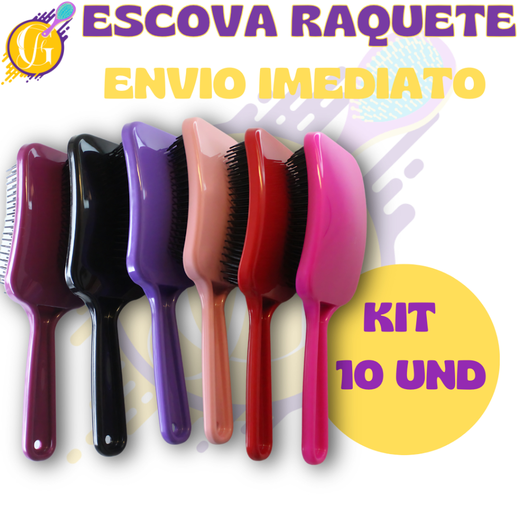 Kit 10 Escova Raquete -Flex  Anti Frizz- Pra Cabelo - Para Desembaraçar Cabelos - Glamour Feminino
