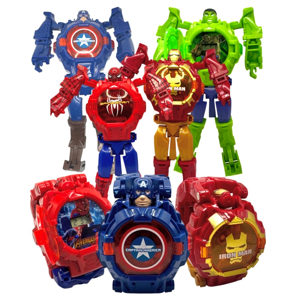 Relógio de Brinquedo Personagens Heróis BIRLH Infantil Super-Heróis 2 em 1: Boneco e Relógio