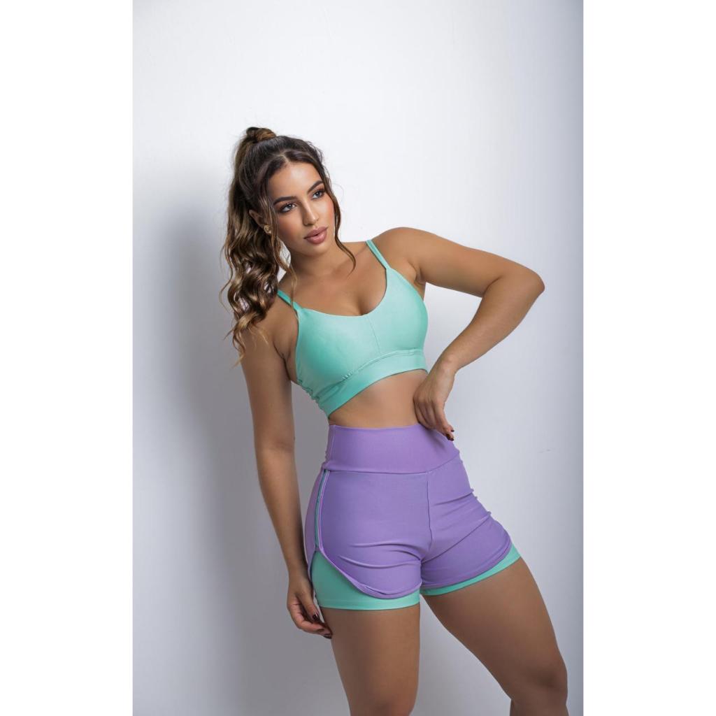 Conjunto Fitness Feminino Academia Short duplo e Top c/ bojo Roupa de Corrida confortável