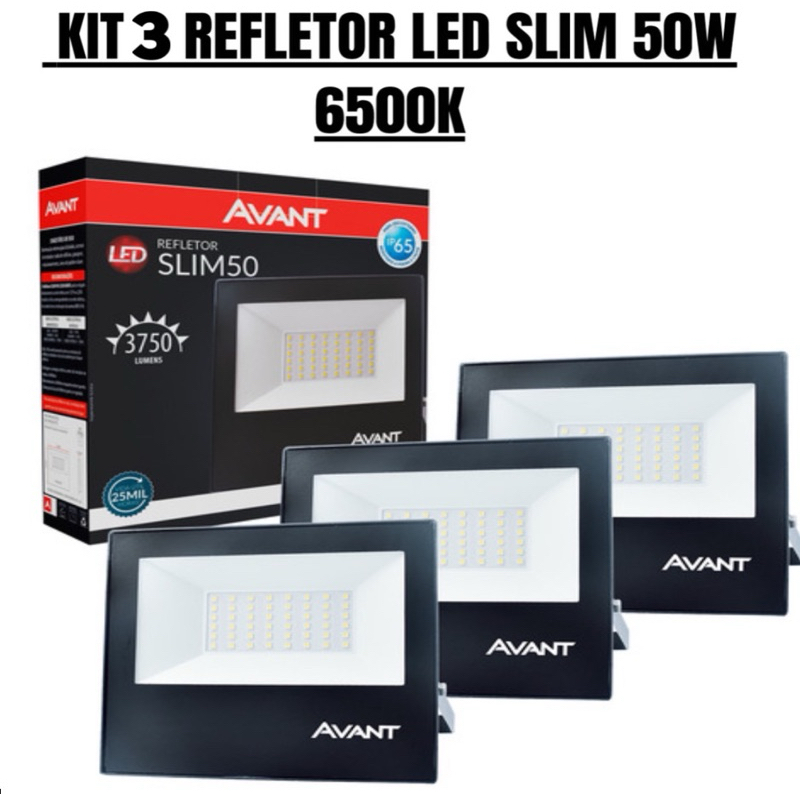 Kit 3 Refletor Holofote Led 50w Luz Branca 6500k |p65 Avant Cor da carcaça Preto Cor da luz Branco-frio 127/220V