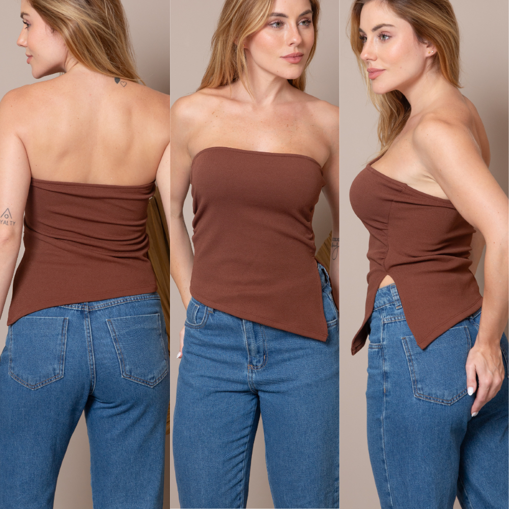 Blusa Feminina Tomara Que Caia Assimétrica de Malha com Fenda Lateral – Moda Feminina em Oferta na Shopee